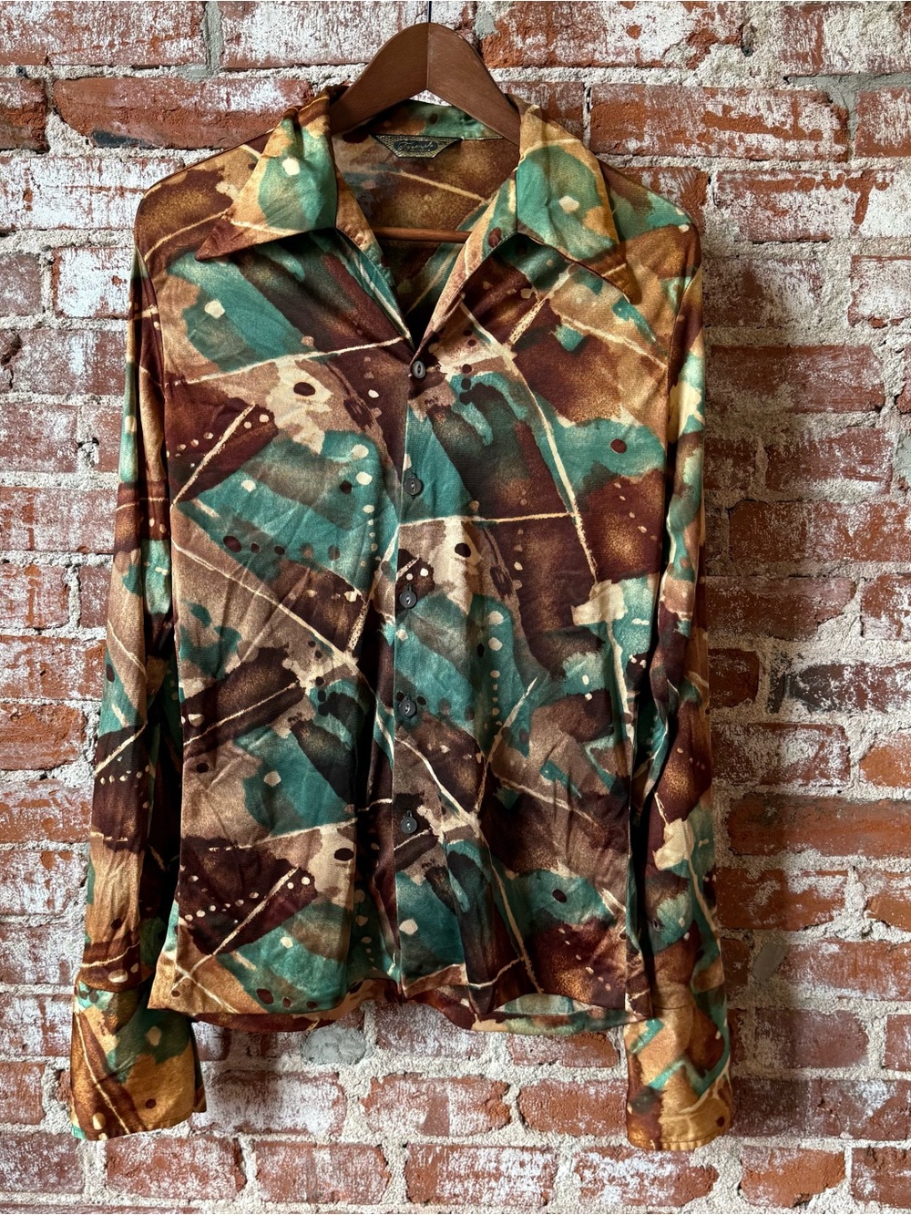 Vintage Triumph Polyester Shirt Dagger Collar Disco Multiple Colors Large